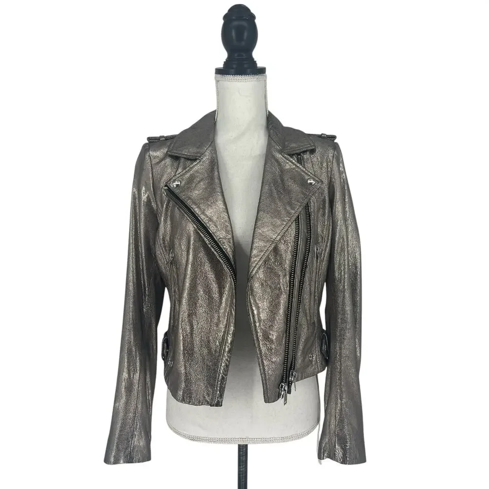 IRO‎ Luigaspe Leather Metallic Moto Jacket